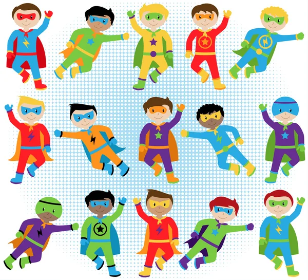 Ensemble de super-héros garçons en format vectoriel — Image vectorielle