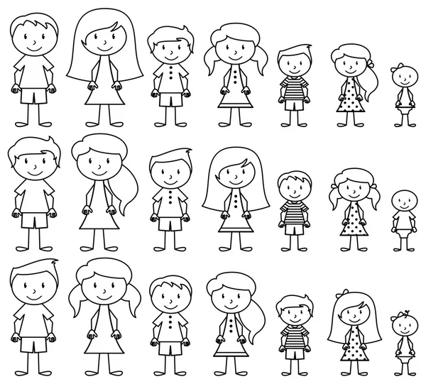 Set of Cute and Diverse Stick People in Vector Format — Stock Vector