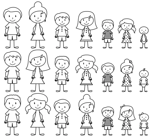 Set of Cute and Diverse Stick People in Vector Format — Stock Vector