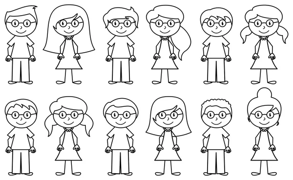 Set of Cute and Diverse Stick People in Vector Format — Stock Vector