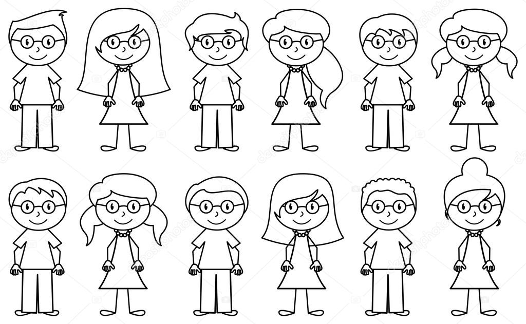Set of Cute and Diverse Stick People in Vector Format
