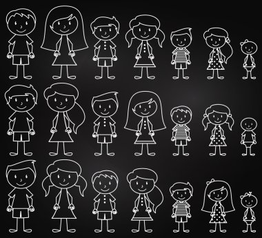 Set of Cute and Diverse Chalkboard Stick People in Vector Format vector