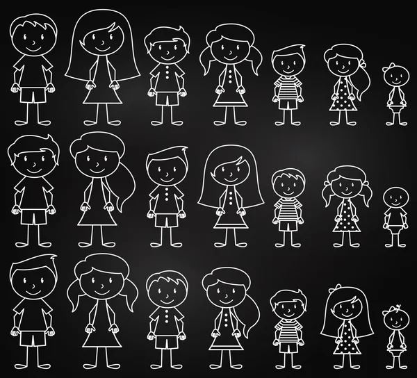 Set of Cute and Diverse Chalkboard Stick People in Vector Format — Stock Vector