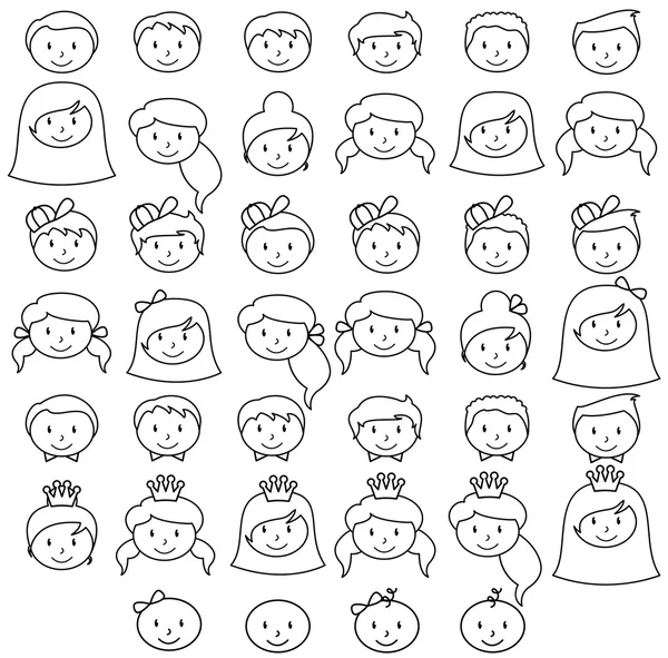 Set of Cute and Diverse Stick People in Vector Format, strokes expanded but image not flattened so different aspects of each person can be easily altered — Stock Vector
