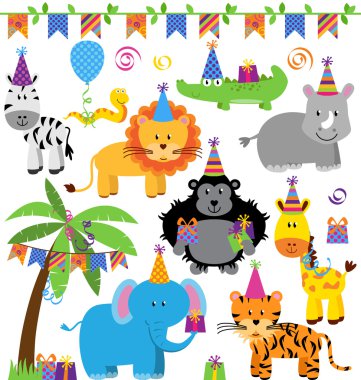 vector collectie van verjaardag partij thema jungle, zoo of safari dieren