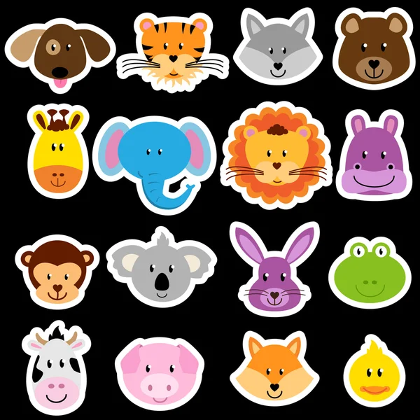 Vector Zoo Animal Sticker Collection — Stock Vector