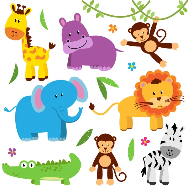 Cute Vector Set di animali dello zoo — Vettoriale Stock