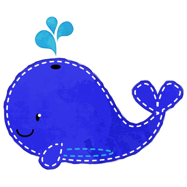 Vector Watercolor Style Whale with Stitching — Stock Vector