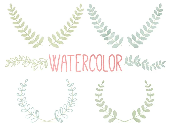 Vector Collection of Watercolor Style Laurels and Botanicals — Stock Vector