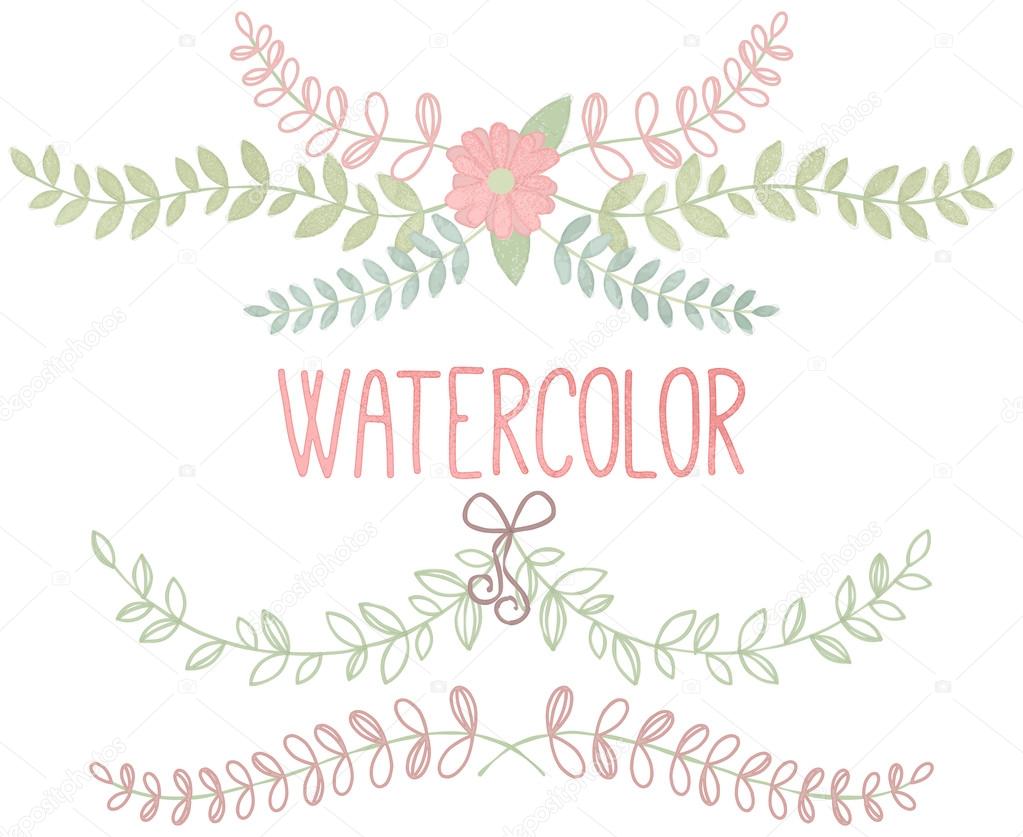 Vector Collection of Watercolor Style Laurels and Botanicals