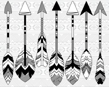 Vector Collection of Stylized Tribal Feather Arrows