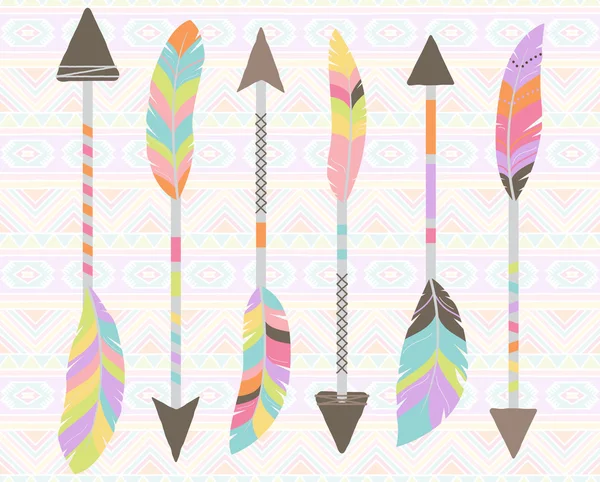 Colección vectorial de flechas de plumas tribales estilizadas — Vector de stock
