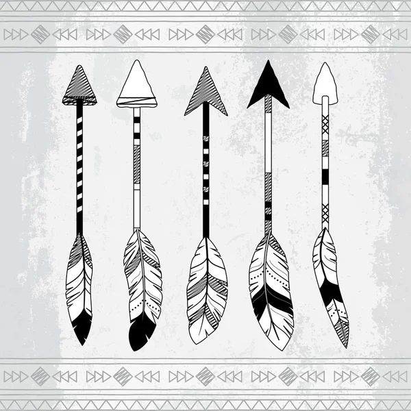 Vector Collection of Stylized Tribal Feather Arrows — Stock vektor