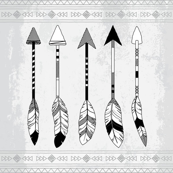 Vector Collection of Stylized Tribal Feather Arrows