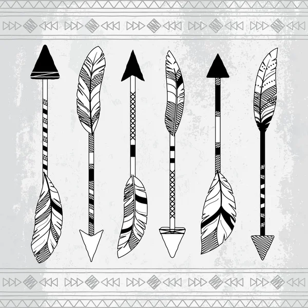 Vector Collection of Stylized Tribal Feather Arrows — 스톡 벡터