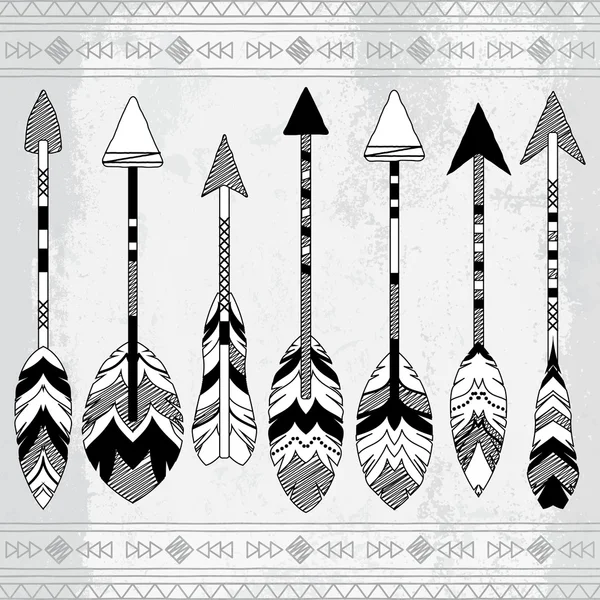 Vector Collection of Stylized Tribal Feather Arrows — Stockový vektor