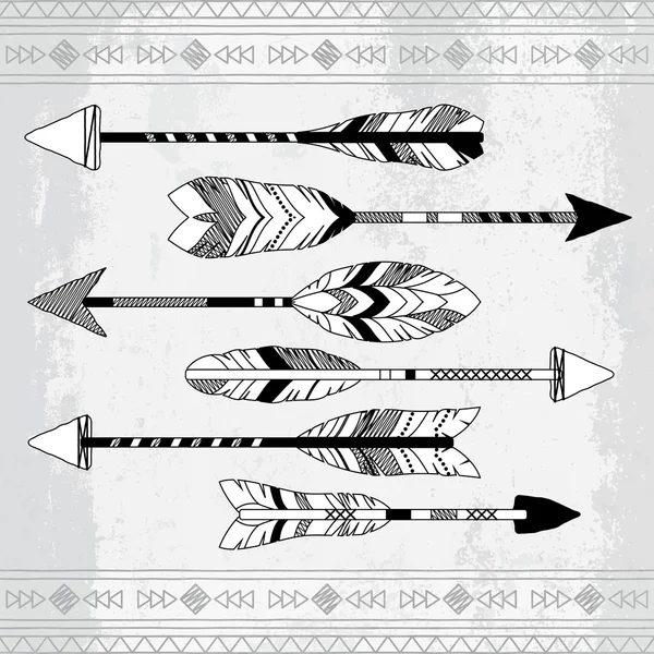 Vector Collection of Stylized Tribal Feather Arrows — Stock Vector