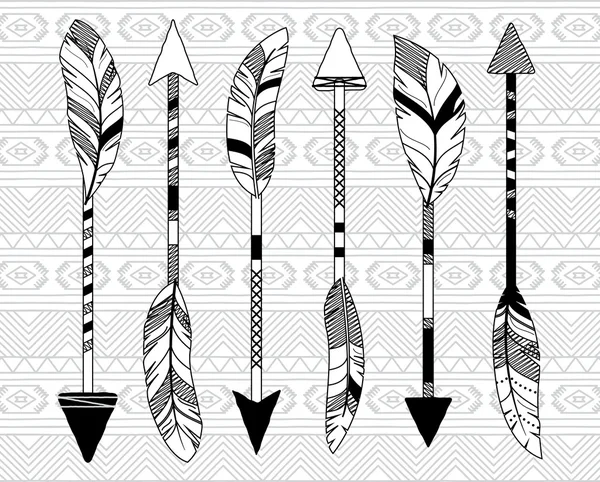 Collection vectorielle de flèches en plumes tribales stylisées — Image vectorielle