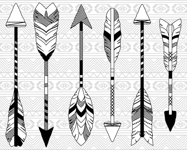 Colección vectorial de flechas de plumas tribales estilizadas — Vector de stock