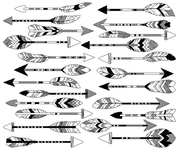 Colección vectorial de flechas de plumas tribales Doodle — Vector de stock