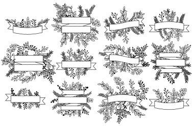 Vintage çiçek afiş ve çerçeveler vektör toplama