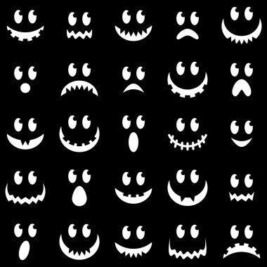 Spooky Halloween hayalet ve kabak yüzler vektör toplama