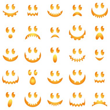 Spooky Halloween hayalet ve kabak yüzler vektör toplama