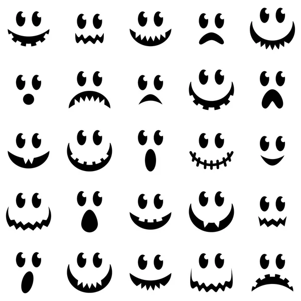 Vector Collection of Spooky Halloween Ghost and Pumpkin Faces — Stock Vector