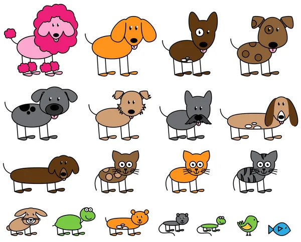 Vector Collection of Cute Stick Figure Pets and Animals — Stock Vector