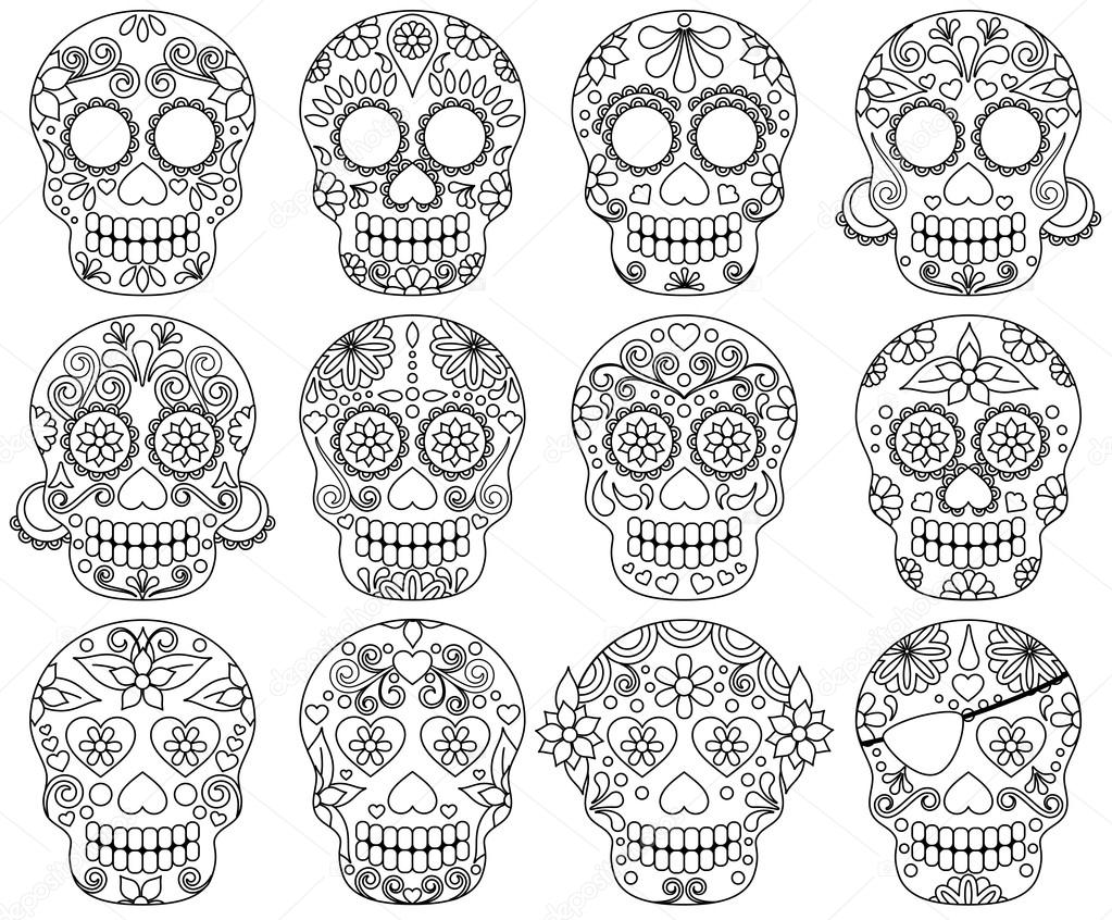 Vector Collection of Day of the Dead Skulls or Sugar Skulls