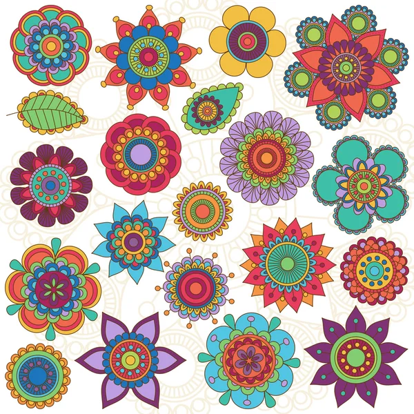 Vektorové kolekce doodle styl květiny nebo mandaly — Stockový vektor