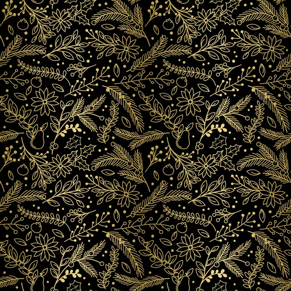 Naadloze Vector patroon van Faux goud folie Christmas Holiday Florals — Stockvector