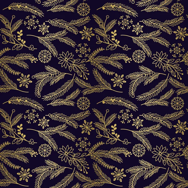 Бесшовный векторный узор из искусственного золота Foil рождественские цветы — стоковый вектор