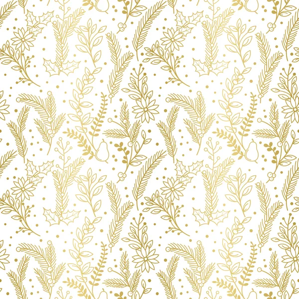 Seamless Vector Pattern of Faux Gold Foil Christmas Holiday Florals — Stock Vector