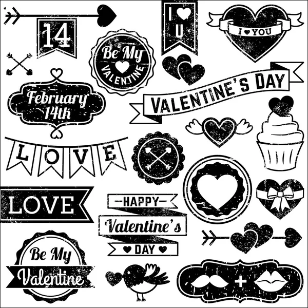 Украшения и значки ко Дню Святого Валентина в векторном формате — стоковый вектор