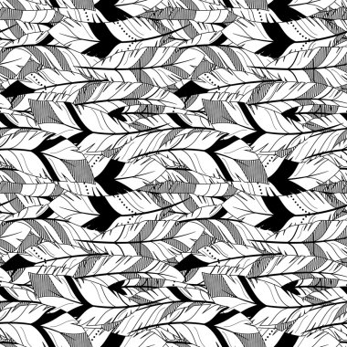 Vektör tüy ve ok arka plan deseni - kesintisiz ve Tileable