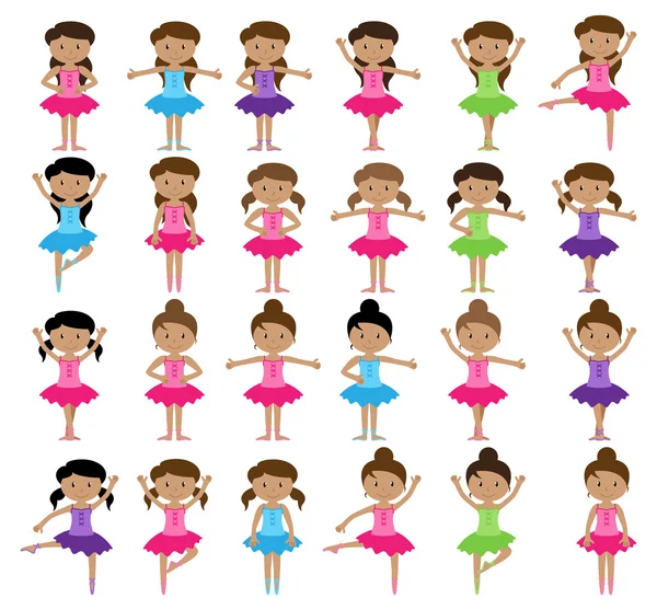 Ballet Themed Vector Collection with Diverse Girls — Stock Vector