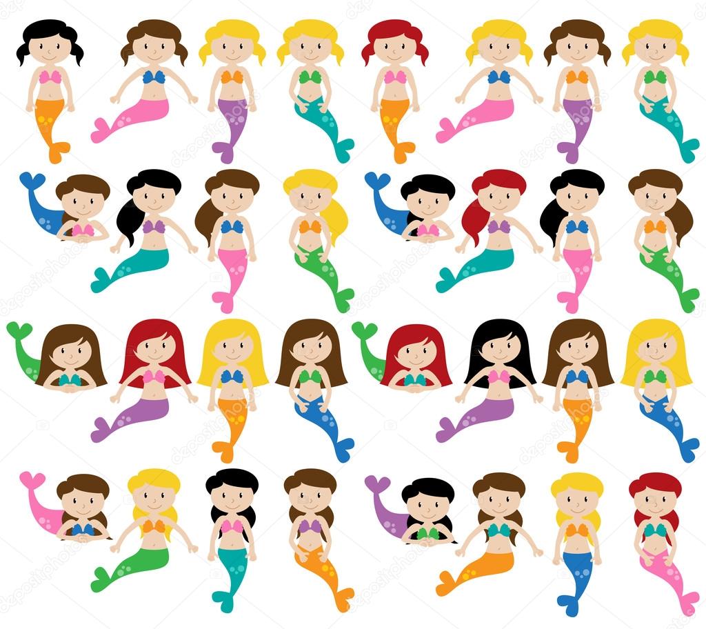 Vector Collection of Cute Mermaids