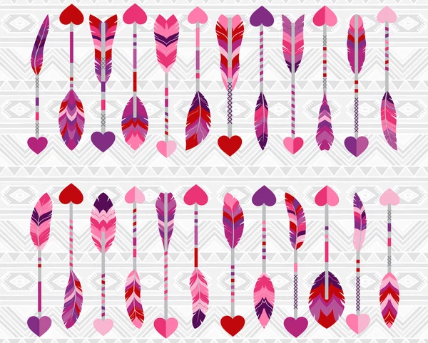 Collection of Cute Valentine 's Day or Wedding Themed Feather Arrows — стоковый вектор