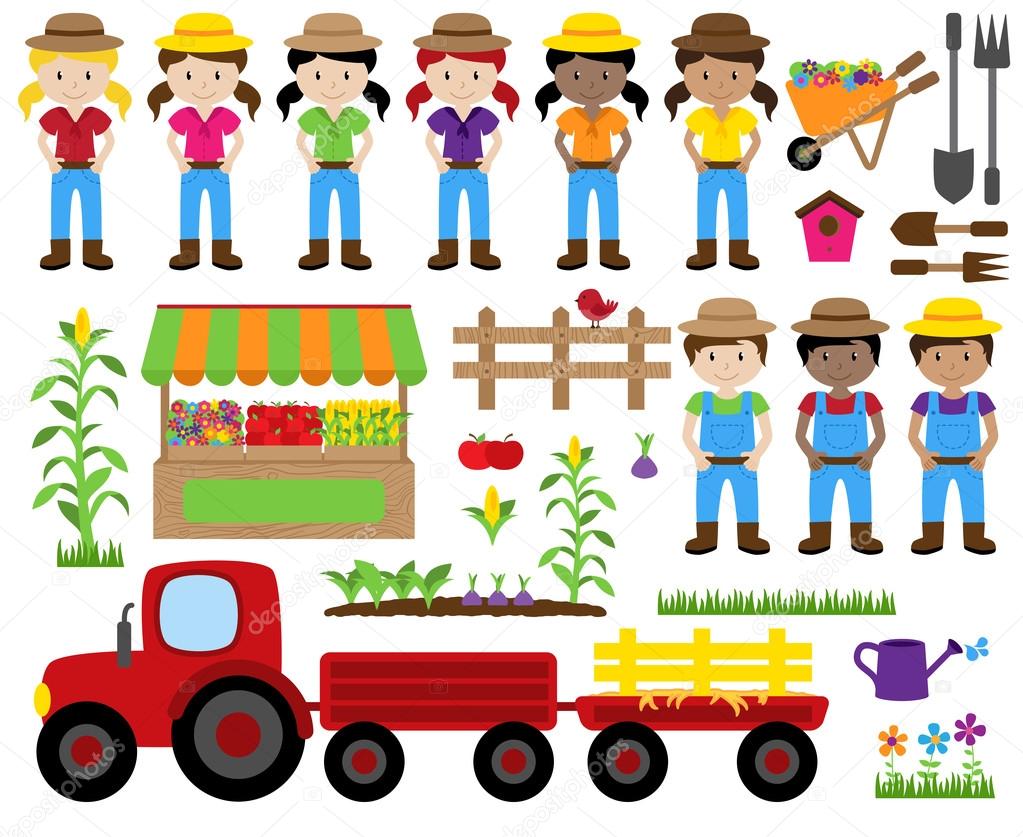Cute Vector Collection of Farm Related Items and Farmers