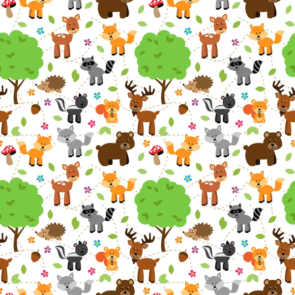 Modèle de fond vectoriel d'animaux forestiers sans couture et inclinables — Image vectorielle