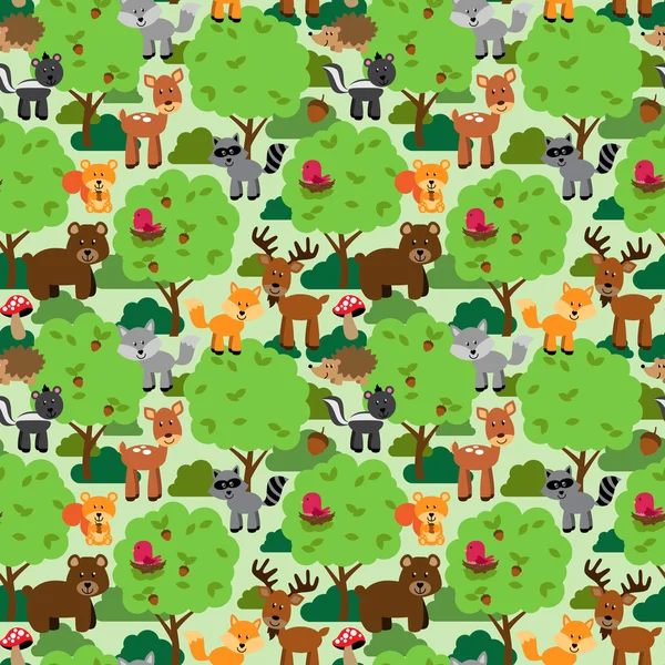 Seamless, Tileable Forest Animals Vector Background Pattern — Stock Vector