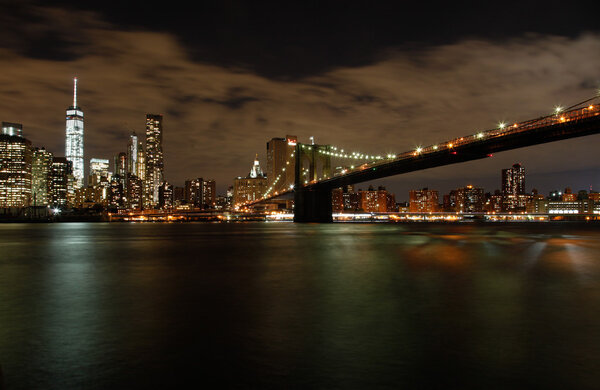 Brooklyn bridge, night view from battery park, Manhattan.2015.