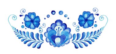 Beyaz arkaplandaki mavi çiçeğin suluboya çizimi