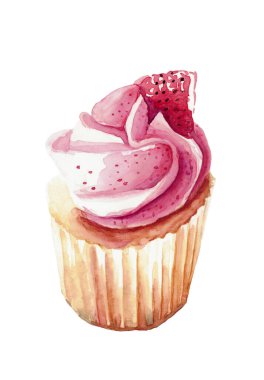 suluboya resimli izole edilmiş çilekli pasta.