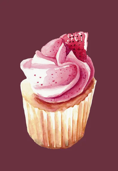 Watercolor Illustratiom Isolated Strawberry Cake Little Piece — Stock Photo, Image