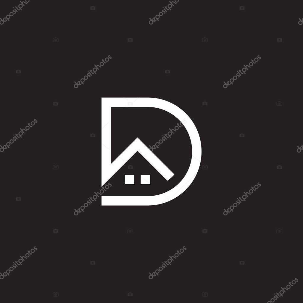 Home shape letter D simple geometric line symbol logo vector