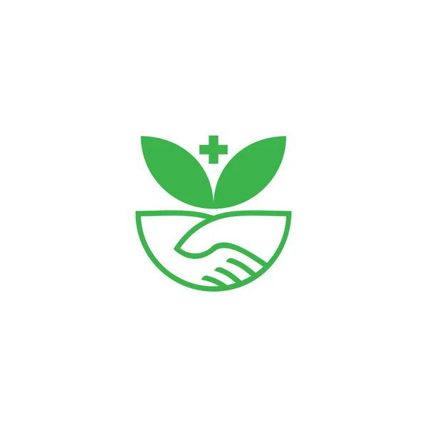 Рука Пожимать Сделку Плюс Медицинские Травяные Символы Вектор Логотипа — стоковый вектор