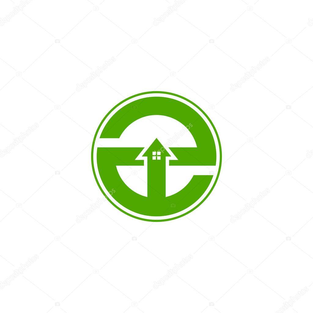Letter e green eco house logo vector