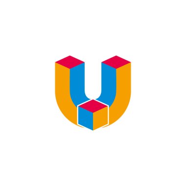 V harfi renkli kutu geometrik 3d logo vektörü